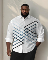 Men's Plus Size Business White Gradient Diamond Line Print Long Sleeve Shirt
