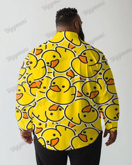 Plus Size Men's Funny Little Yellow Duck Lapel Long Sleeve Shirt