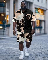 Men's Plus Size Street Fashion Black Pink Colorblock Abstract Floral Print Shirt Shorts Suit