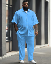 Men's Plus Size All-match Pure Water Blue Short Sleeve Shirt Trousers Suit