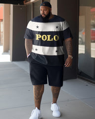 Men's Plus Size Color Matching POLD Two-Piece Set