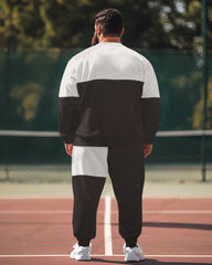 Casual Simple Colorblock Men's Plus Size Sweatshirt Two-piece Set