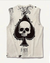 Men's Plus Size Street Fashion Beige Skull Print Round Neck Sleeveless Vest