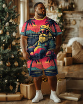 Big Men's Santa Claus Red Hawaiian Holiday Print T-Shirt Shorts Set