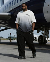 Big & Tall Men's Gradient Light Gray Stripe Mars Alphabet Print T-Shirt Trousers Suit