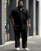 Big Men's Casual Solid Color Short Sleeve Shirt and Pants Set
