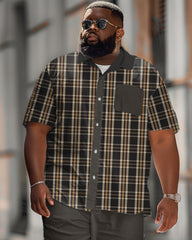 Men's Plus Size Classic Plaid Short Sleeve Shirt Shorts Suit