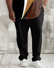 Men's Big & Tall Simple Colorblock Printed Polo Shirt Trousers Set