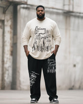 Big & Tall Men's Graffiti Letter Print Long Sleeve T-Shirt Pants Suit