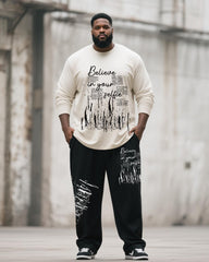 Big & Tall Men's Graffiti Letter Print Long Sleeve T-Shirt Pants Suit