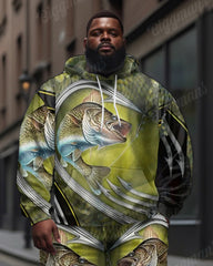 Men's Street Fashion Fish Hook Print Plus Size Hoodie Suit