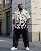 Men's Plus Size Two-color Geometric Gradient Casual Short-sleeved Shirt Trousers Suit