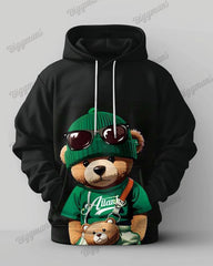 Men's Brown Bear Print Pocket Big & Tall Hoodie Set