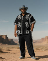 Big and Tall Men's Ethnic Floral Printed Western Outdoor Short-Sleeve Shirt Pants Sets