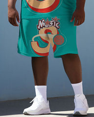 Men's Large Size Basketball Star S Graffiti Vest Sports Two-Piece Set