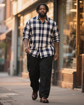 Big & Tall Men's Business Dark Blue Check Printed Long Sleeve Shirt Trousers Suit