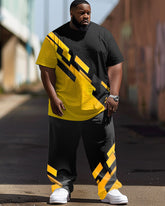 Men's Large Size Hip Hop Street Color Matching Retro Casual Two Piece Set