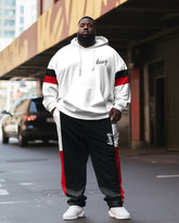 Men's Street Fashion Colorblock Alphabet Print Plus Size Hoodie Suit