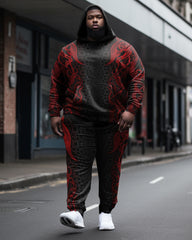 Men's Big & Tall Retro Viking Element Long-Sleeved Hoodie and Sweatpants Set