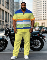 Men's Plus Size Rainbow Striped Short Sleeve Shirt Trousers Suit