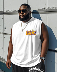 Men's Plus Size King Letter Basketball Print Tank Shorts Suit