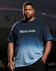 Big & Tall Men's Gradient Blue Black Hole Alphabet Print T-Shirt Pants Suit