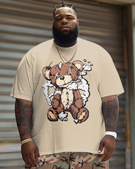Big Guys Street Casual Camouflage Bear Print T-Shirt Shorts Set