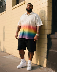 Big Men's Rainbow Gradient Short Sleeve Shirt Shorts Suit