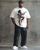 Men's Plus Size Street Fashion Music Graffiti Print T-Shirt Trousers Suit
