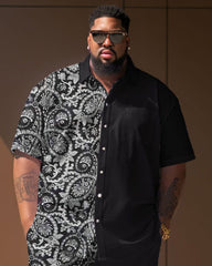 Big Men Casual Vacation Retro Pattern Short Sleeve Shirt Shorts Set