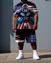 Big & Tall Men's American Boxing Gorillas Summer Cool Short Sleeve T-shirt and Short Set