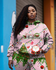Women's Plus Size Santa Color Lights Hoodie Set Two Piece