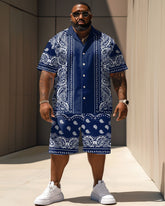 Men's Big and Tall Casual Vacation Vintage Paisley Print Shirt Shorts Set