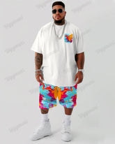 Cotton Fabric-color Pocket Stitching Short Sleeve T-shirt Shorts Set Men's Big and Tall