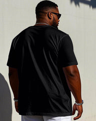 Men's Plus Size Black Dutch Print Short Sleeve T-Shirt