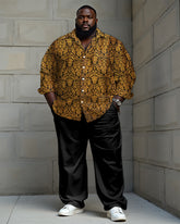 Luxury Vintage Printed Long Sleeve Lel Shirt 2 Piece Set Men's Plus Size