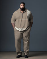 Men's Plus Size Geometric Graphic Zipper Polo Shirt and Trousers Set