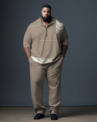Men's Plus Size Geometric Graphic Zipper Polo Shirt and Trousers Set