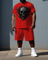 We’re All Bones Underneath Big & Tall Men's Skull Print Casual Short Sleeve T-shirt & Shorts Set