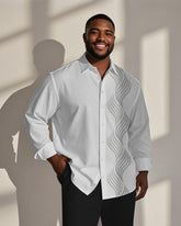Men's Plus Size Business White Simple Corrugated Print Long Sleeve Shirt