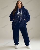 Women's Casual Daily Starry Whale Print Plus Size Hoodie Suit