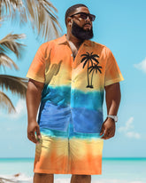 Big and Tall Guys Hawaiian Gradient Coconut Tree Print Shirt Shorts Set