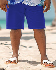 Men's Big & Tall Hawaiian Fashion Blue Plant Print Shirt Shorts Set