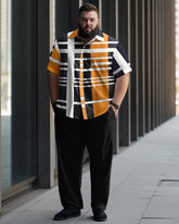 Men's Plus Size Business Simple Geometric Pattern Short Sleeve Shirt Suit