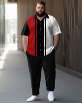 Men's Black and Red Line Plus Size Short Sleeve Walking Set