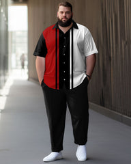 Men's Black and Red Line Plus Size Short Sleeve Walking Set