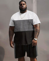 Men's Plus Size Casual Simple Plaid Patchwork Printed T-Shirt Shorts Set