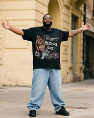 Plus Size Men Get: Money, Fame Print T-Shirt Denim Pants Suit