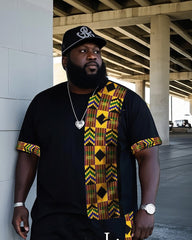 Big Boys African Totem Print Short Sleeve Trousers Suit