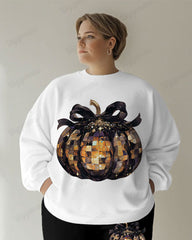Women's Casual Daily Shiny Mosaic Pumpkin Print Plus Size Hoodie Suit